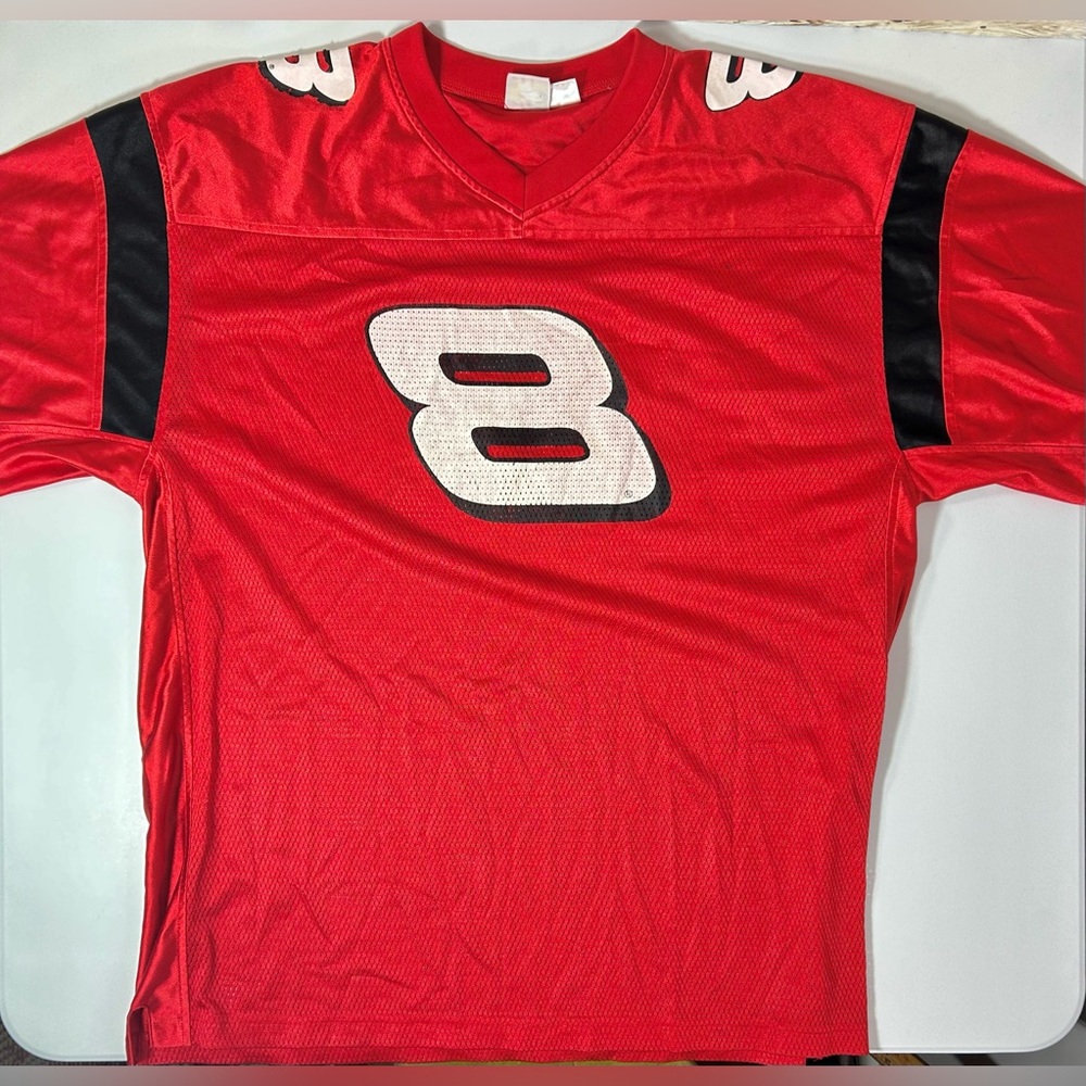VTG XL Dale Earnhardt Jr #8 Budweiser Football Jersey NASCAR Red Jersey Shirt
